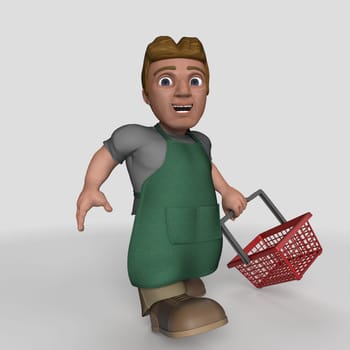 3D Render of Cartoon Shop Keeper Character