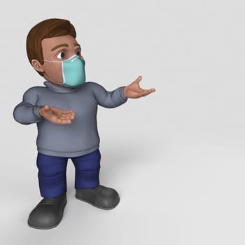 3D Render of Cartoon Casual Character in face mask
