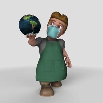 3D Render of Cartoon Shop Keeper Character