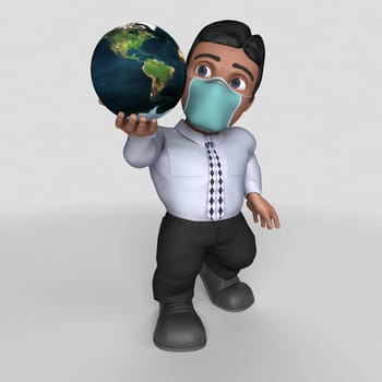 3D Render of Cartoon Business Character in face mask