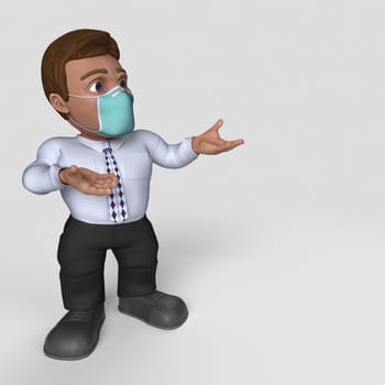 3D Render of Cartoon Business Character in face mask