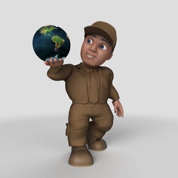 3D Render of Cartoon Delivery Driver  Map Source https://visibleearth.nasa.gov/collection/1484/blue-marble