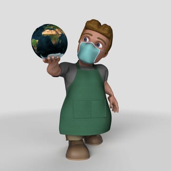 3D Render of Cartoon Shop Keeper Character