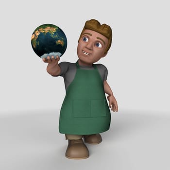 3D Render of Cartoon Shop Keeper Character