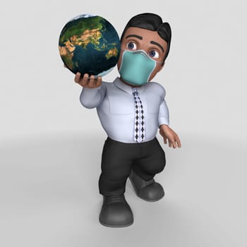 3D Render of Cartoon Business Character in face mask