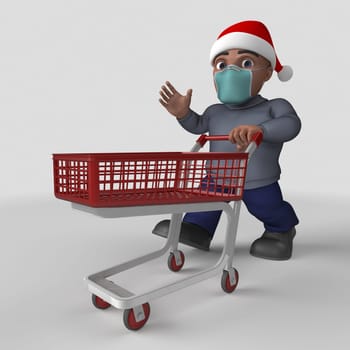3D Render of Cartoon Casual Character in face mask