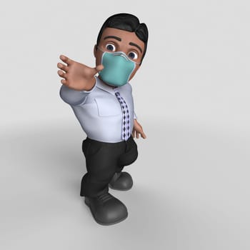 3D Render of Cartoon Business Character in face mask