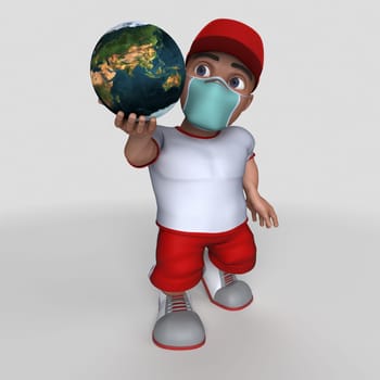 3D Render of Cartoon Sports Character in face mask