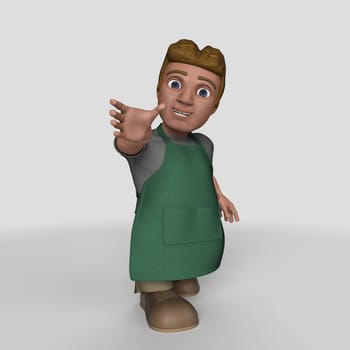 3D Render of Cartoon Shop Keeper Character
