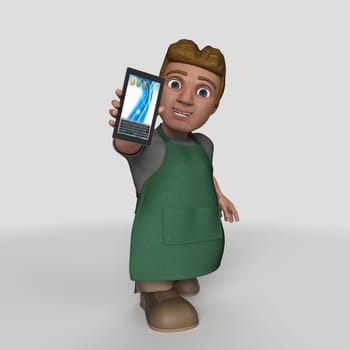 3D Render of Cartoon Shop Keeper Character