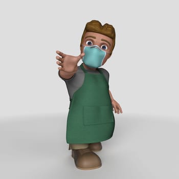 3D Render of Cartoon Shop Keeper Character
