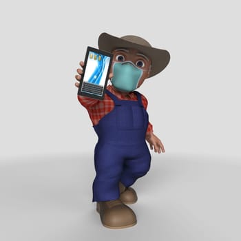 3D Render of Cartoon Farmer Character