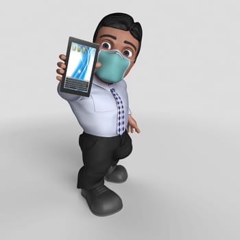 3D Render of Cartoon Business Character in face mask