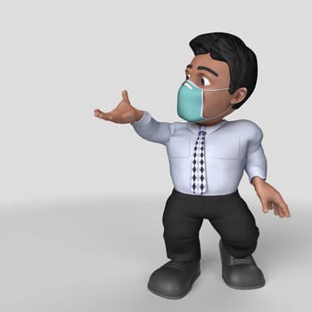 3D Render of Cartoon Business Character in face mask
