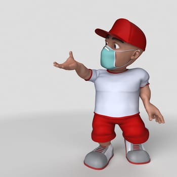 3D Render of Cartoon Sports Character in face mask