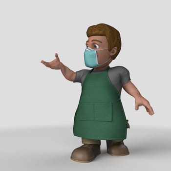 3D Render of Cartoon Shop Keeper Character