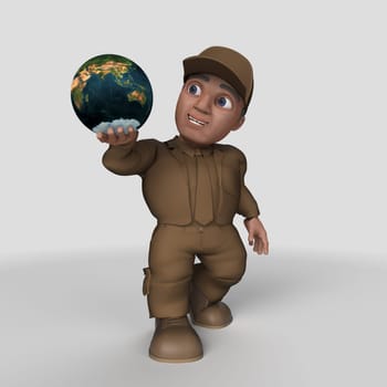 3D Render of Cartoon Delivery Driver  Map Source https://visibleearth.nasa.gov/collection/1484/blue-marble