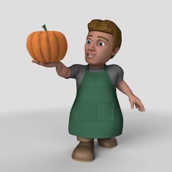 3D Render of Cartoon Shop Keeper Character