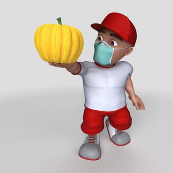 3D Render of Cartoon Sports Character in face mask