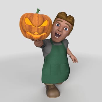 3D Render of Cartoon Shop Keeper Character