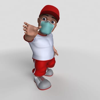 3D Render of Cartoon Sports Character in face mask