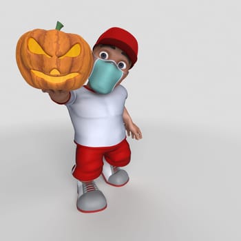 3D Render of Cartoon Sports Character in face mask