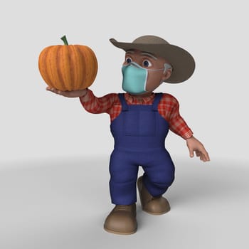 3D Render of Cartoon Farmer Character
