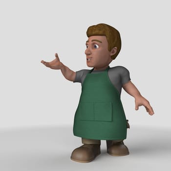 3D Render of Cartoon Shop Keeper Character