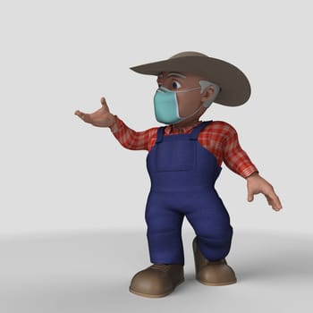 3D Render of Cartoon Farmer Character