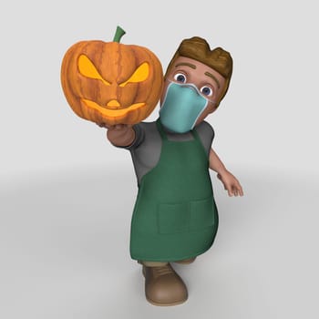 3D Render of Cartoon Shop Keeper Character