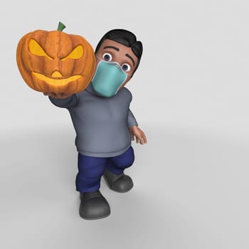 3D Render of Cartoon Casual Character in face mask