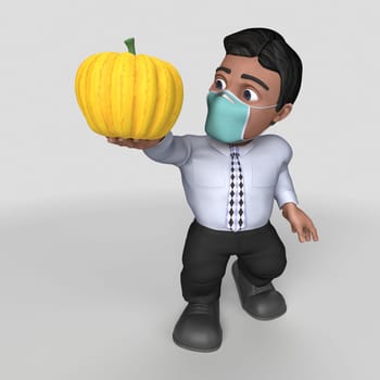 3D Render of Cartoon Business Character in face mask
