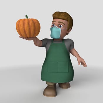 3D Render of Cartoon Shop Keeper Character