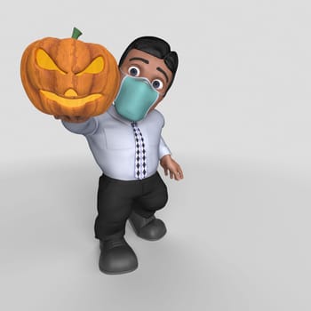 3D Render of Cartoon Business Character in face mask