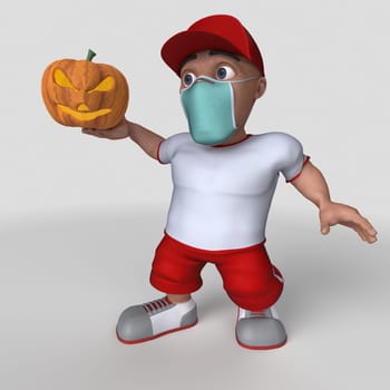 3D Render of Cartoon Sports Character in face mask