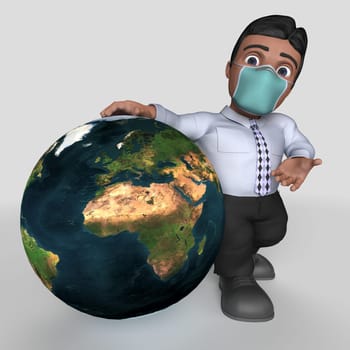 3D Render of Cartoon Business Character in face mask