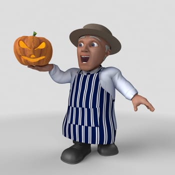 3D Render of Cartoon Butcher Character