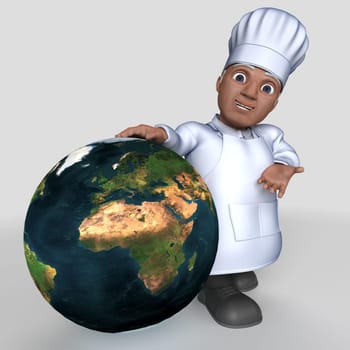 3D Render of Cartoon Baker Character  Map Source https://visibleearth.nasa.gov/collection/1484/blue-marble