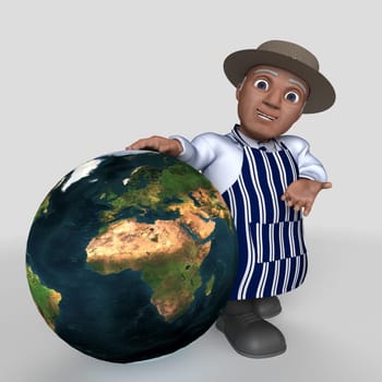 3D Render of Cartoon Butcher Character Map Source https://visibleearth.nasa.gov/collection/1484/blue-marble