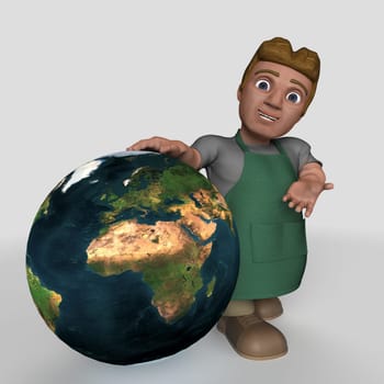 3D Render of Cartoon Shop Keeper Character
