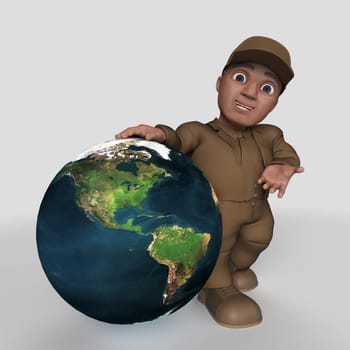 3D Render of Cartoon Delivery Driver  Map Source https://visibleearth.nasa.gov/collection/1484/blue-marble