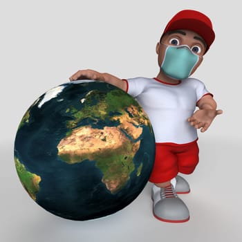 3D Render of Cartoon Sports Character in face mask