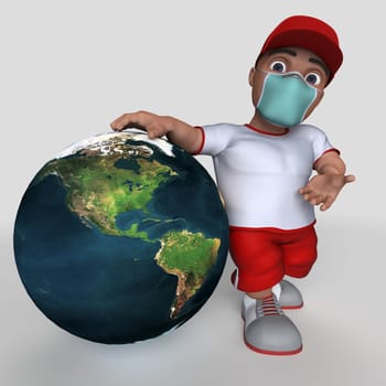 3D Render of Cartoon Sports Character in face mask
