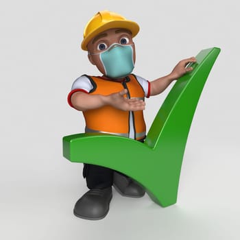 3D Render of Cartoon Builder Character in face mask