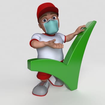 3D Render of Cartoon Sports Character in face mask