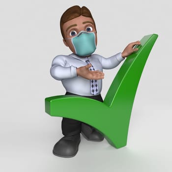 3D Render of Cartoon Business Character in face mask