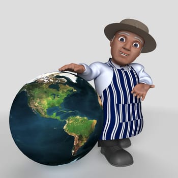 3D Render of Cartoon Butcher Character Map Source https://visibleearth.nasa.gov/collection/1484/blue-marble