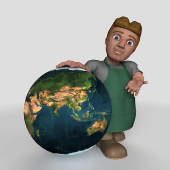3D Render of Cartoon Shop Keeper Character