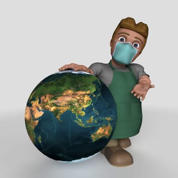 3D Render of Cartoon Shop Keeper Character