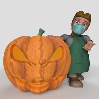 3D Render of Cartoon Shop Keeper Character
